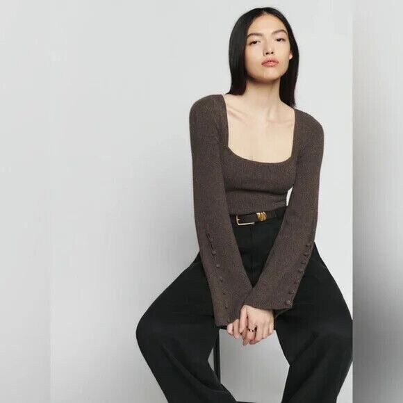 Reformation Emanuele Cashmere Novelty Button Sweater - S - Picture 4 of 5